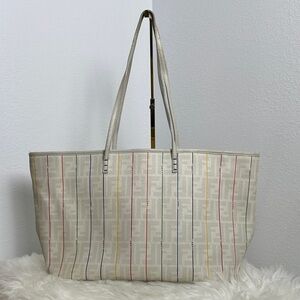 💯Authentic FENDI 
Zucca Spalmati Striped Large Roll Tote White Multicolor🍀